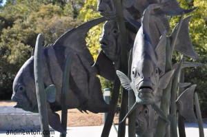 a picture of a metal fish sculpture